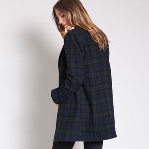 Vintage Blue Green Tartan Plaid 80's Oversized Wool Harris Tweed Double Breasted